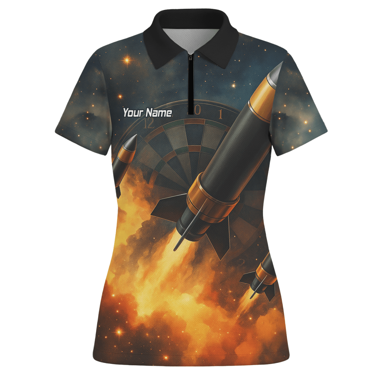 Personalisiertes Damen Jersey Polo - Shirt mit Weltraumraketen - und Flammen - Design Q1206 - Outfitsuche
