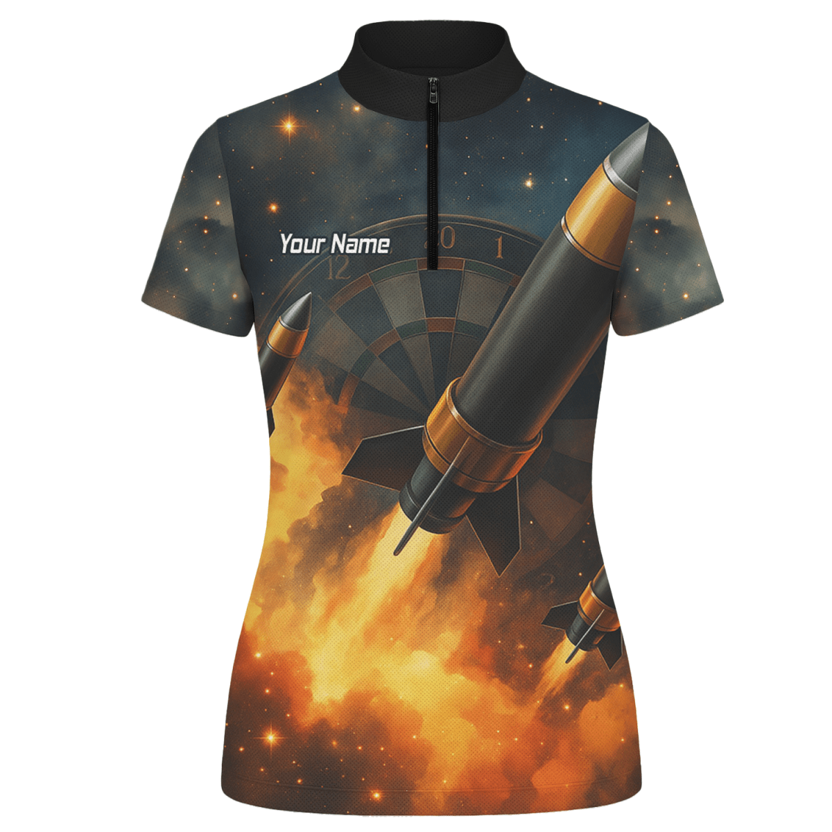 Personalisiertes Damen Jersey Polo - Shirt mit Weltraumraketen - und Flammen - Design Q1206 - Outfitsuche
