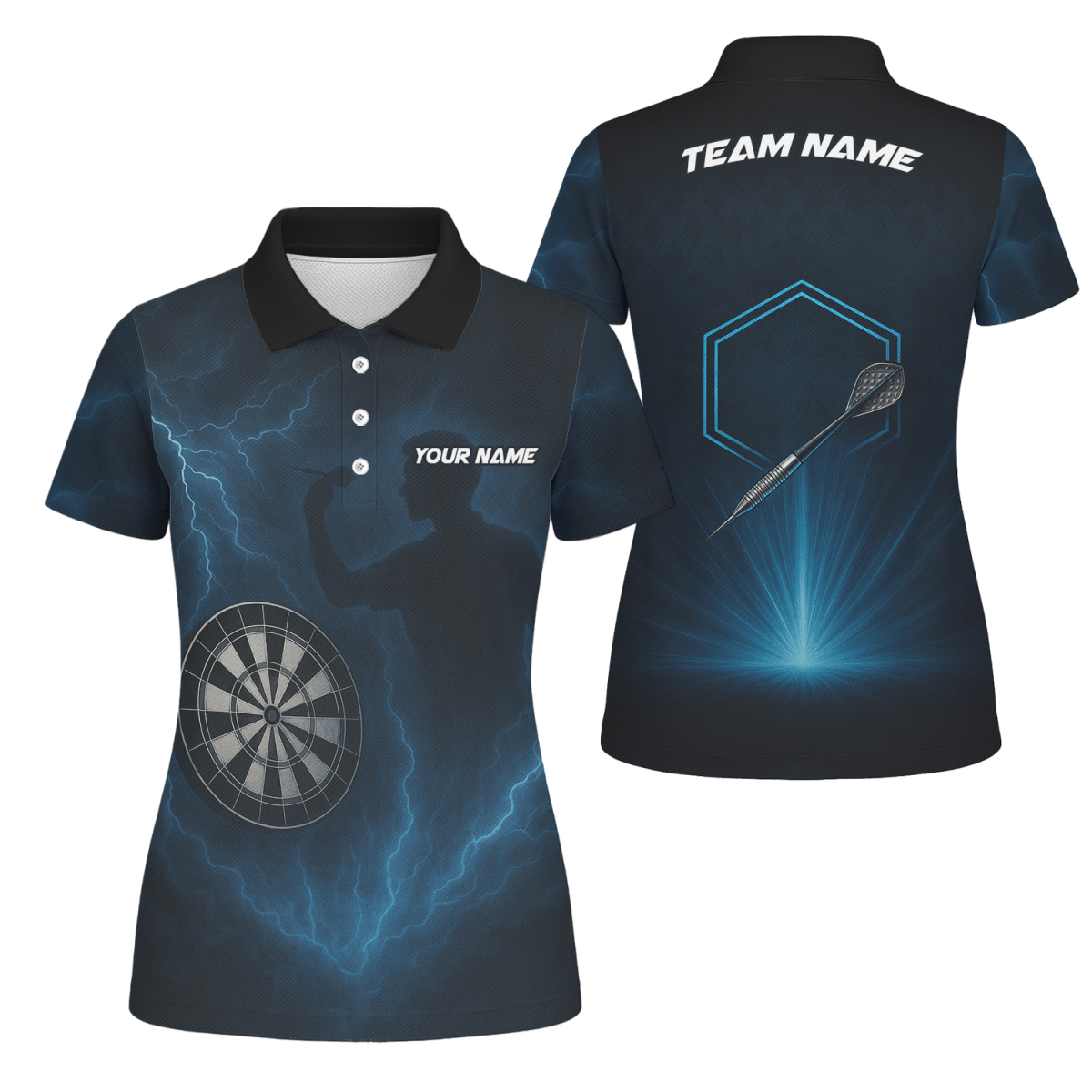 Personalisiertes Damen Polo - Shirt Blitz - Sturm - Dart - Muster Schwarz Blau X4512 - Outfitsuche