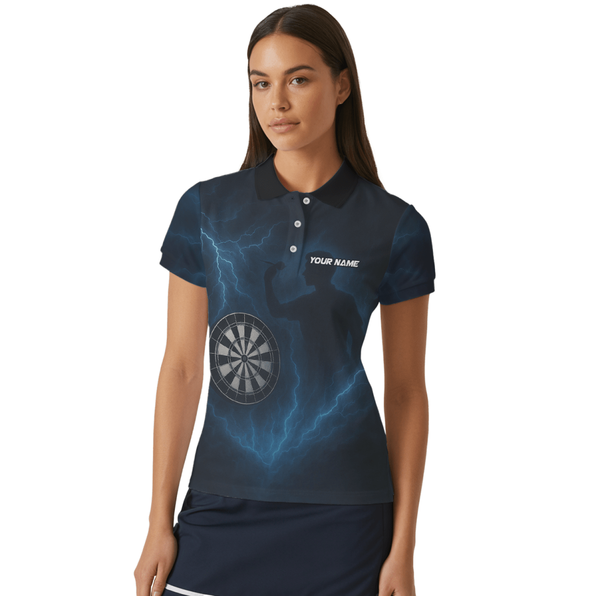 Personalisiertes Damen Polo - Shirt Blitz - Sturm - Dart - Muster Schwarz Blau X4512 - Outfitsuche