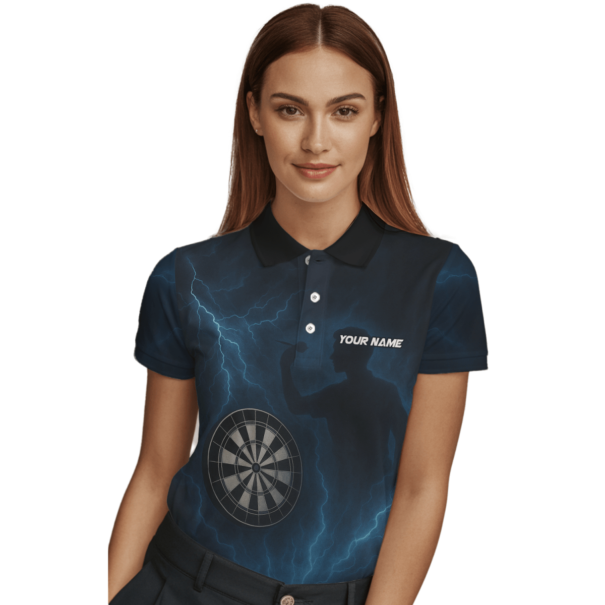 Personalisiertes Damen Polo - Shirt Blitz - Sturm - Dart - Muster Schwarz Blau X4512 - Outfitsuche