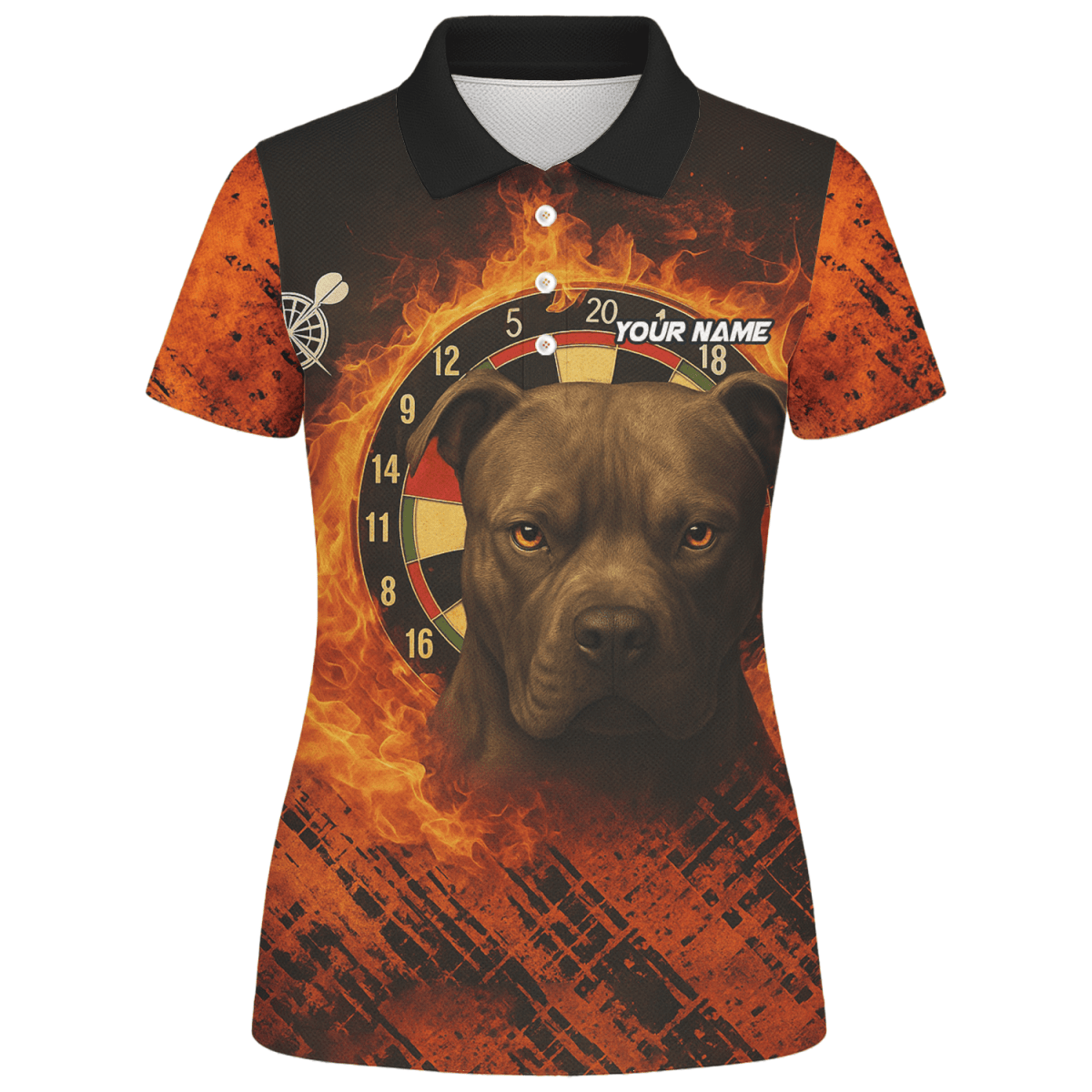 Personalisiertes Damen Polo - Shirt Schwarz mit Darts - Motiv Regenbogenfeuer F1678 - Outfitsuche