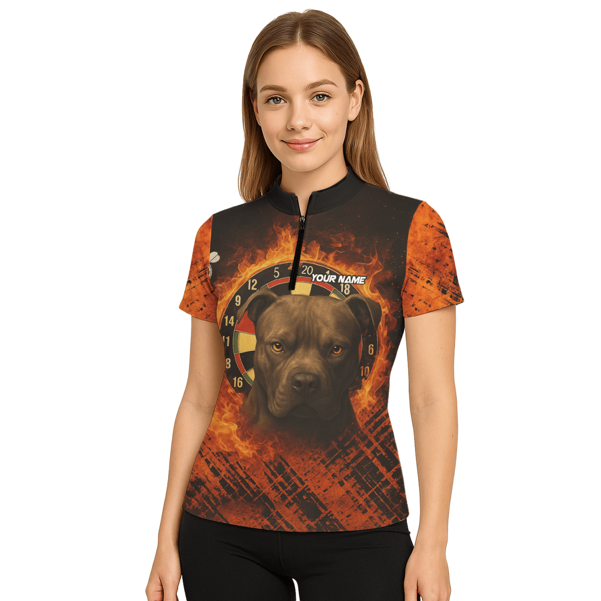 Personalisiertes Damen Polo - Shirt Schwarz mit Darts - Motiv Regenbogenfeuer F1678 - Outfitsuche