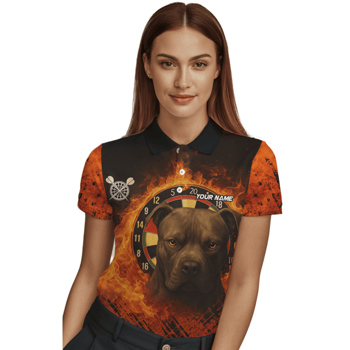 Personalisiertes Damen Polo - Shirt Schwarz mit Darts - Motiv Regenbogenfeuer F1678 - Outfitsuche