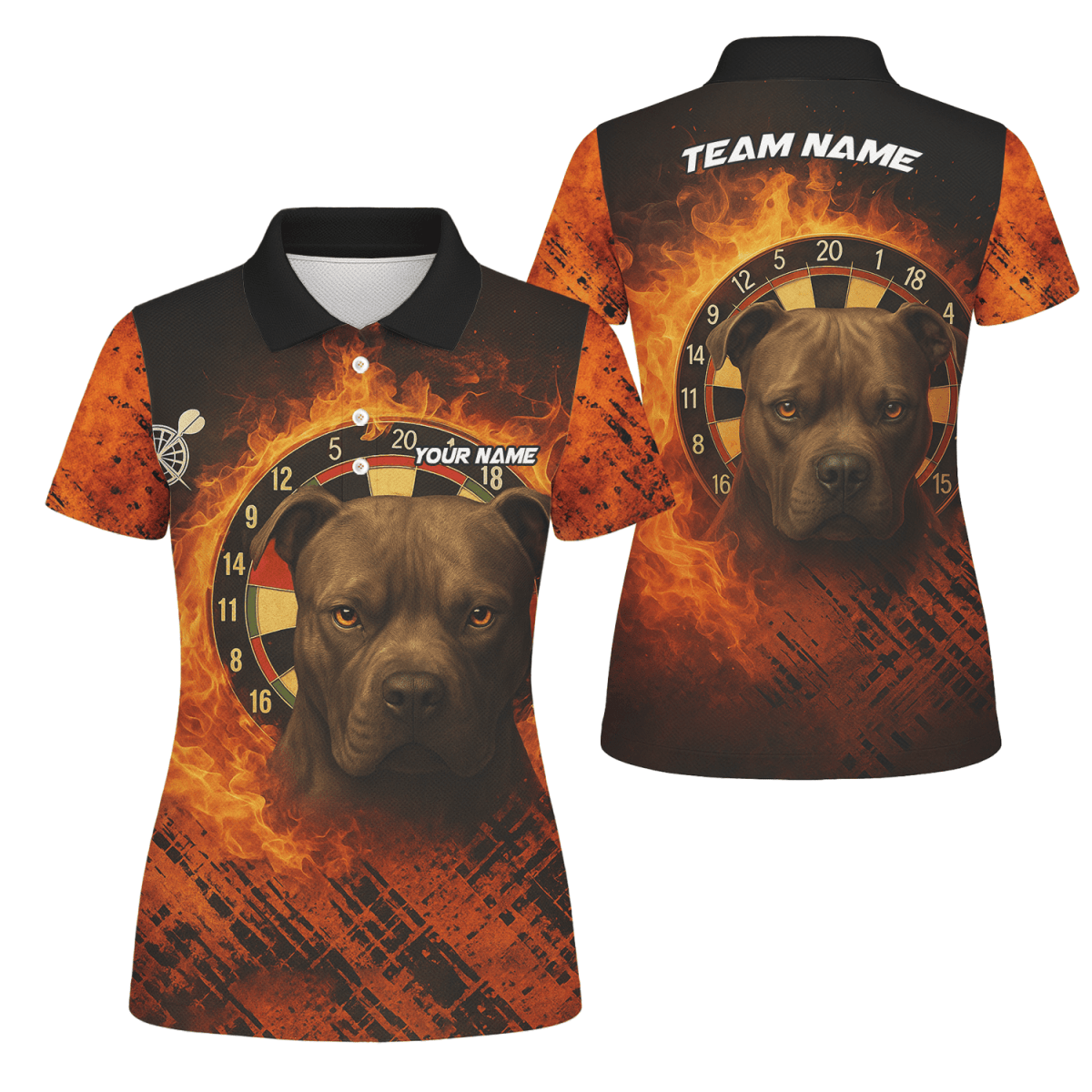 Personalisiertes Damen Polo - Shirt Schwarz mit Darts - Motiv Regenbogenfeuer F1678 - Outfitsuche