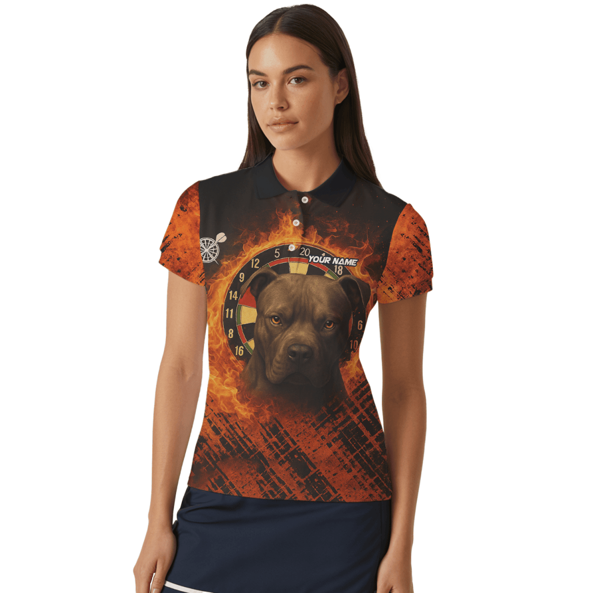 Personalisiertes Damen Polo - Shirt Schwarz mit Darts - Motiv Regenbogenfeuer F1678 - Outfitsuche