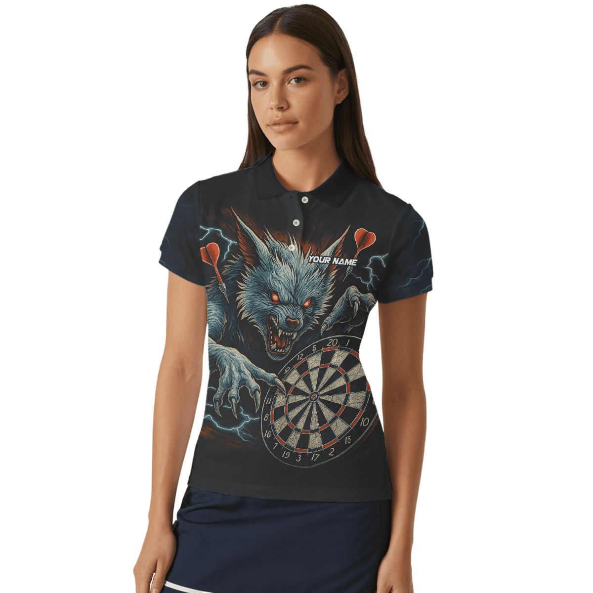 Personalisiertes Damen Poloshirt: Black Panther 'Rotes Auge' mit blauem Leuchteffekt V5884 - Outfitsuche