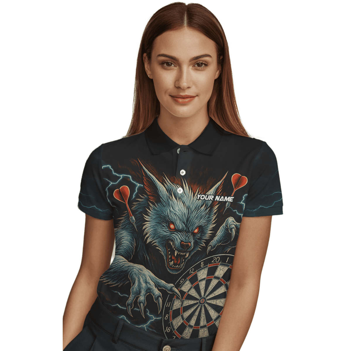 Personalisiertes Damen Poloshirt: Black Panther 'Rotes Auge' mit blauem Leuchteffekt V5884 - Outfitsuche