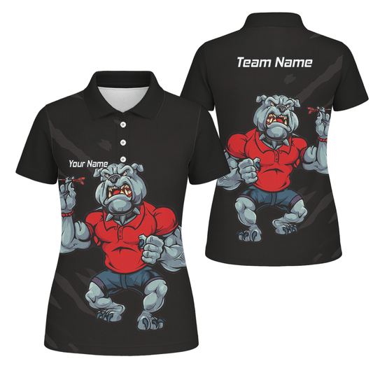 Personalisiertes Damen Poloshirt Bulldogge Dart Schwarz Rot K7530 - Outfitsuche