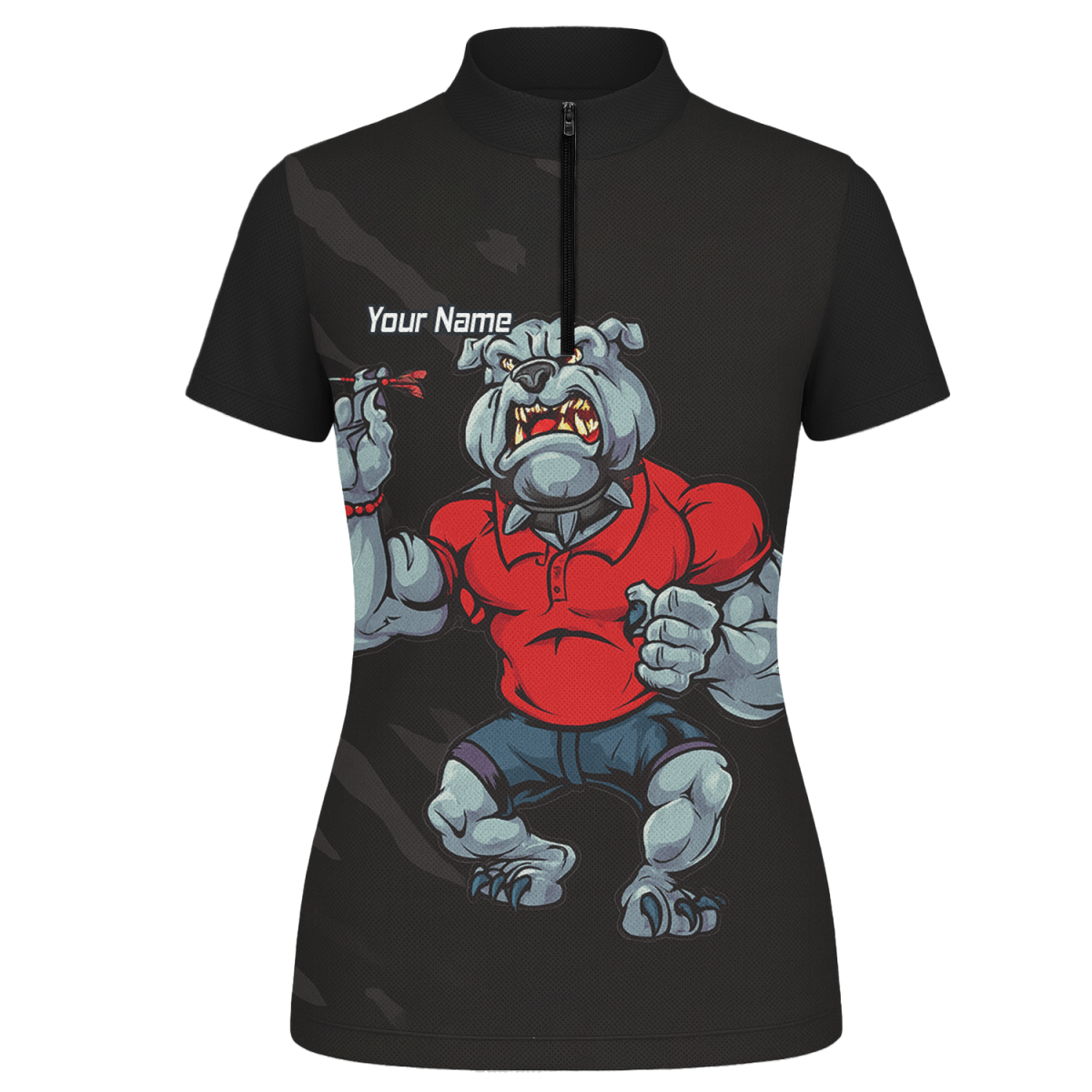 Personalisiertes Damen Poloshirt Bulldogge Dart Schwarz Rot K7530 - Outfitsuche