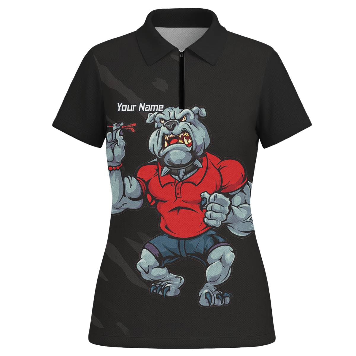 Personalisiertes Damen Poloshirt Bulldogge Dart Schwarz Rot K7530 - Outfitsuche