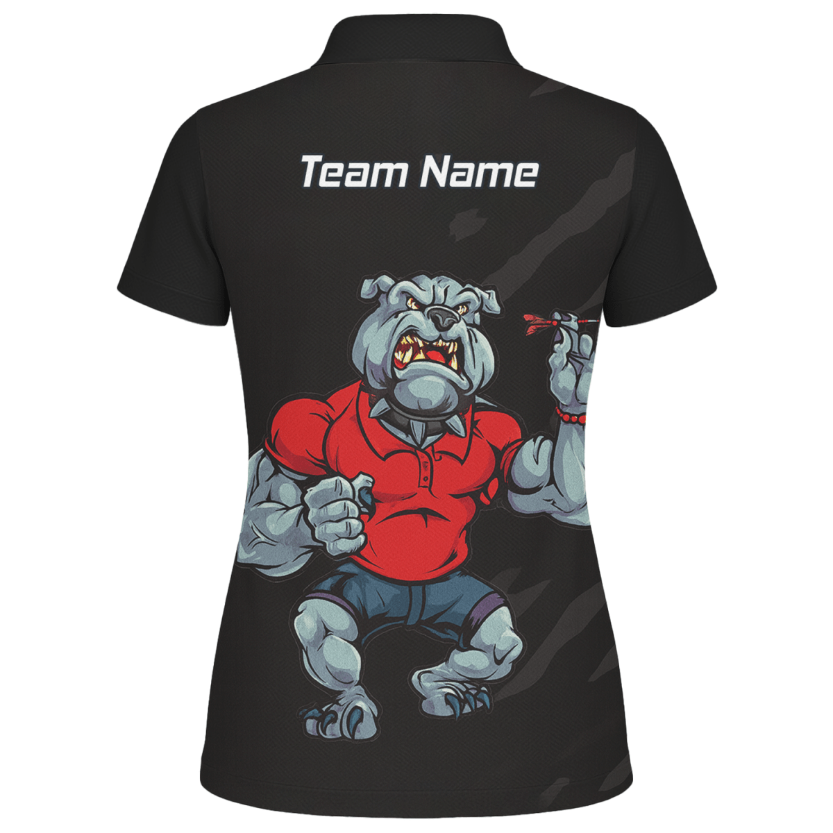 Personalisiertes Damen Poloshirt Bulldogge Dart Schwarz Rot K7530 - Outfitsuche