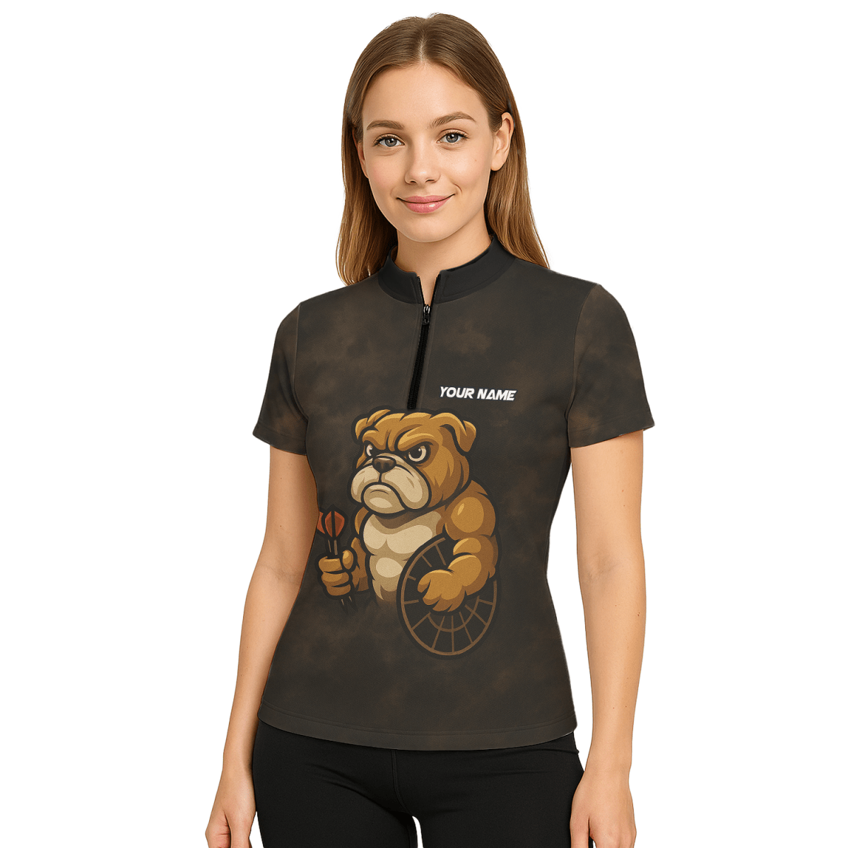 Personalisiertes Damen Poloshirt Bulldogge Darts Braun Schwarz Grunge Z6788 - Outfitsuche