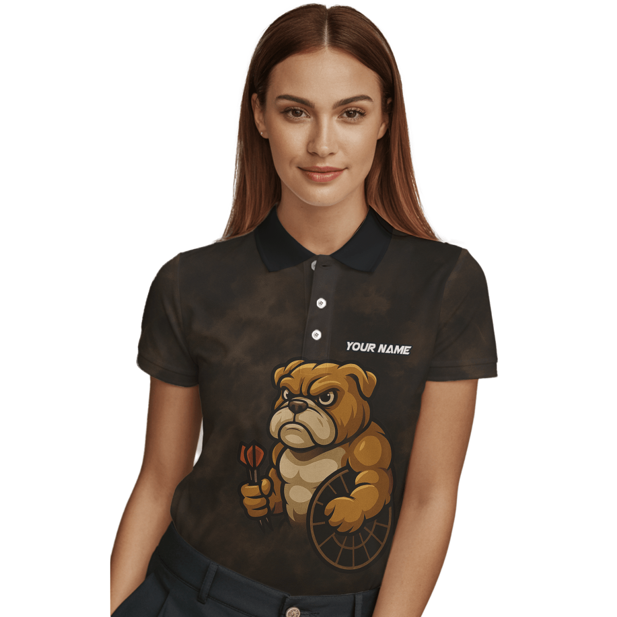 Personalisiertes Damen Poloshirt Bulldogge Darts Braun Schwarz Grunge Z6788 - Outfitsuche