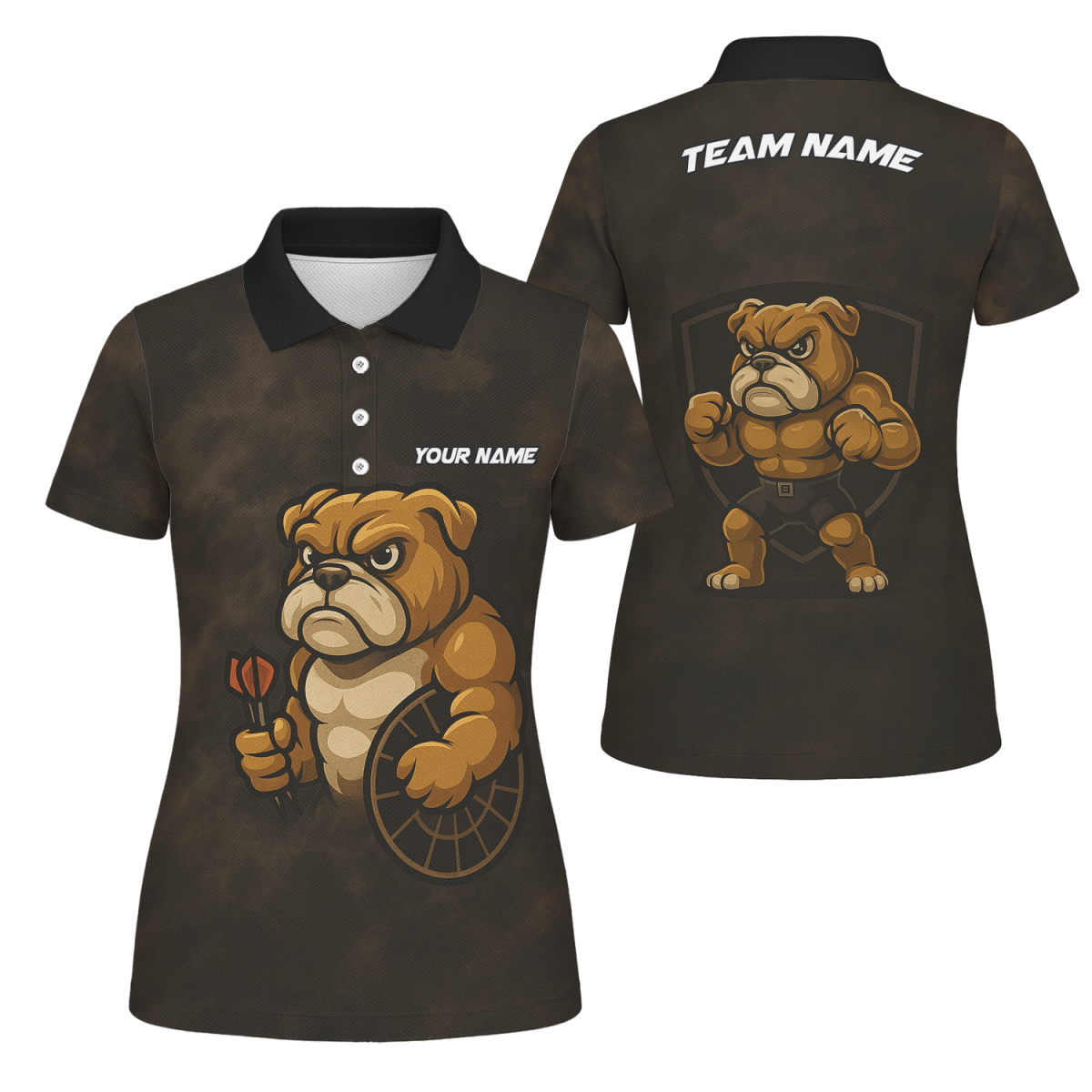 Personalisiertes Damen Poloshirt Bulldogge Darts Braun Schwarz Grunge Z6788 - Outfitsuche