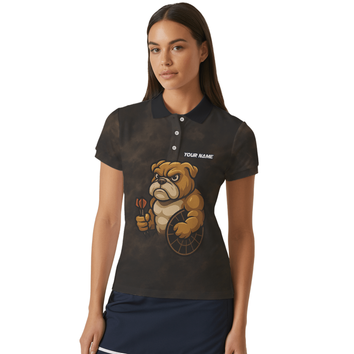 Personalisiertes Damen Poloshirt Bulldogge Darts Braun Schwarz Grunge Z6788 - Outfitsuche