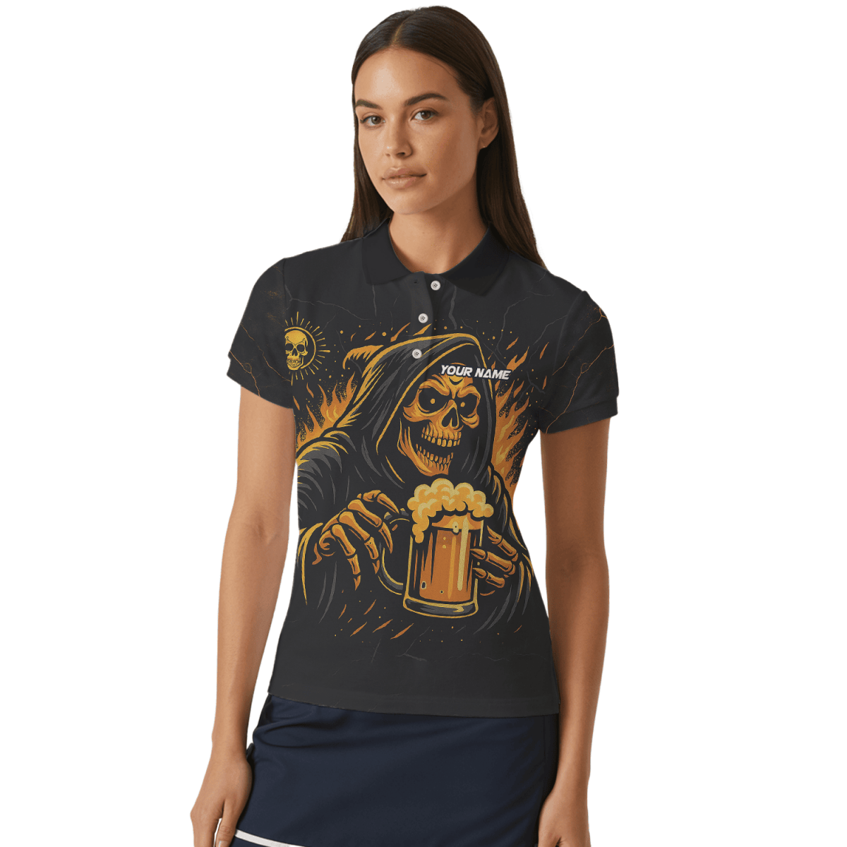 Personalisiertes Damen Poloshirt 'Dart - Modus AN!' mit lustiger Dartscheibe, Marineblau G6020 - Outfitsuche