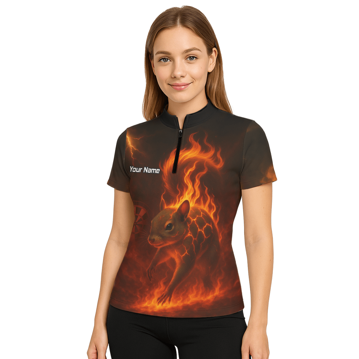 Personalisiertes Damen Poloshirt Darts | Flammendes Eichhörnchen Motiv | Schwarz Rot G7659 - Outfitsuche
