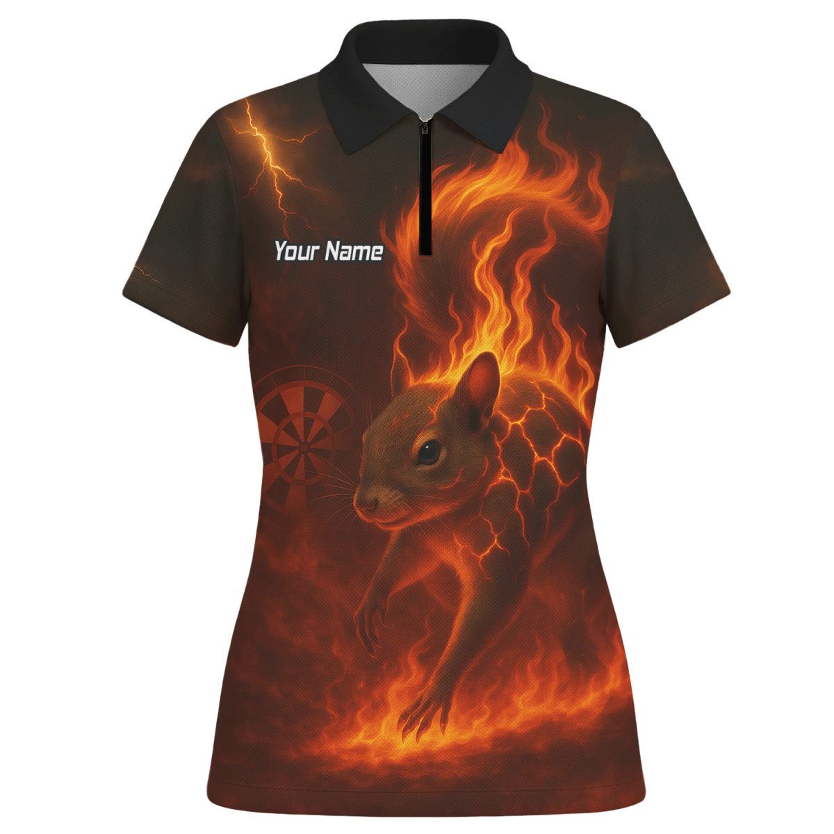 Personalisiertes Damen Poloshirt Darts | Flammendes Eichhörnchen Motiv | Schwarz Rot G7659 - Outfitsuche