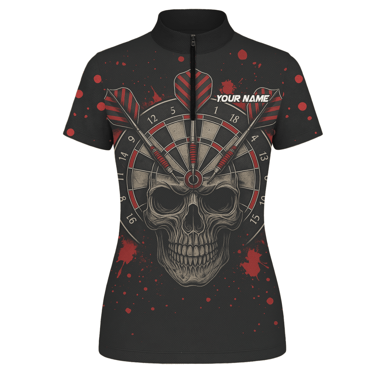 Personalisiertes Damen Poloshirt: Hai & "Darts Mode On" Motiv – Schwarz Mehrfarbig X0845 - Outfitsuche