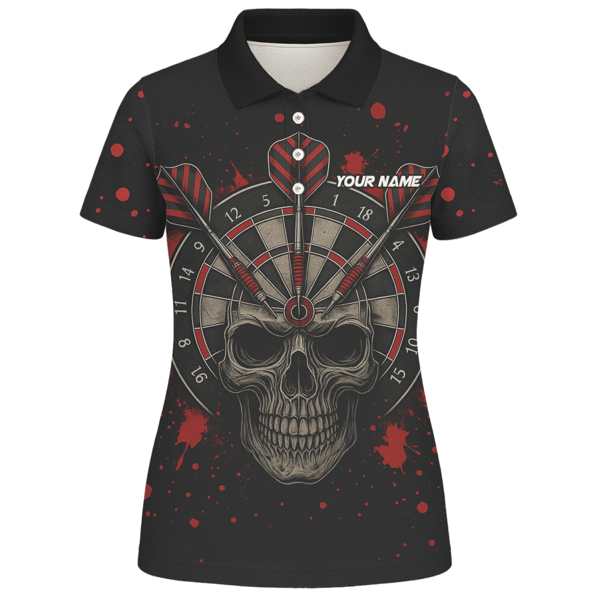 Personalisiertes Damen Poloshirt: Hai & "Darts Mode On" Motiv – Schwarz Mehrfarbig X0845 - Outfitsuche