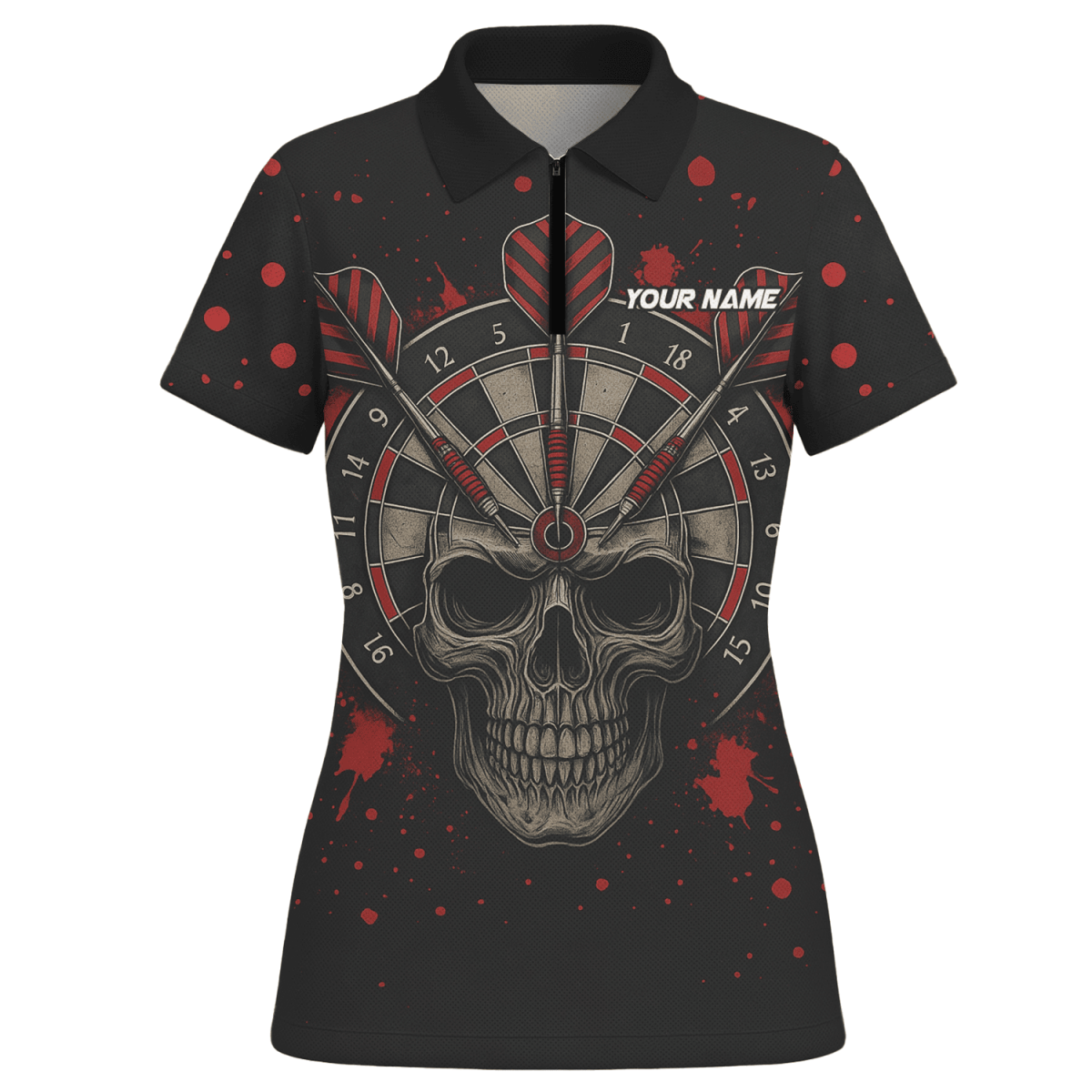 Personalisiertes Damen Poloshirt: Hai & "Darts Mode On" Motiv – Schwarz Mehrfarbig X0845 - Outfitsuche