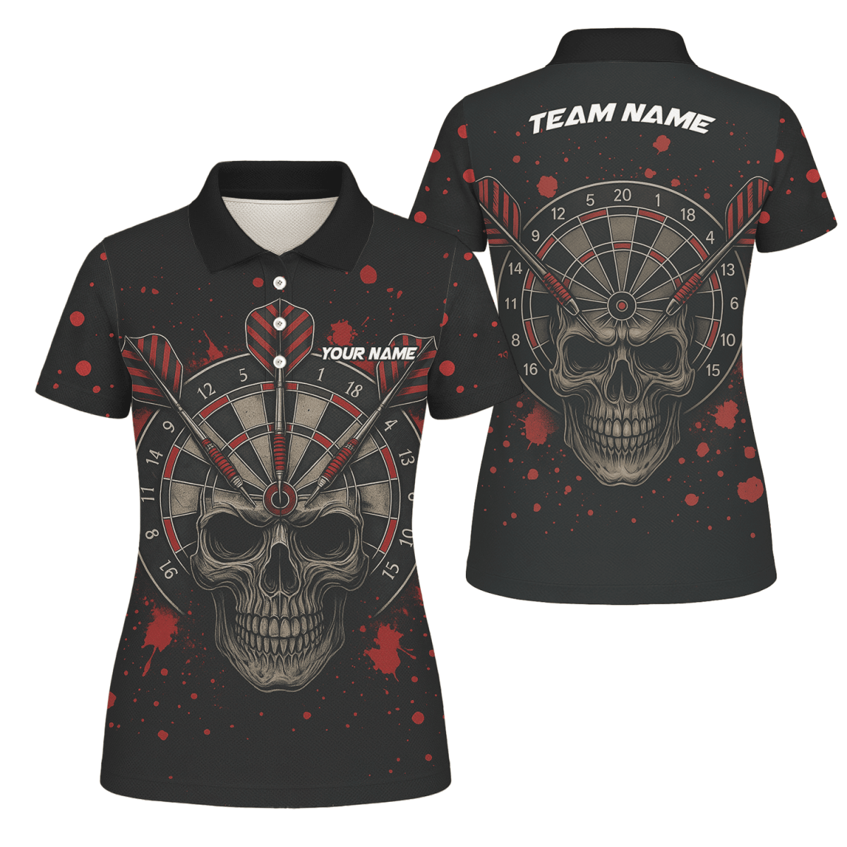 Personalisiertes Damen Poloshirt: Hai & "Darts Mode On" Motiv – Schwarz Mehrfarbig X0845 - Outfitsuche