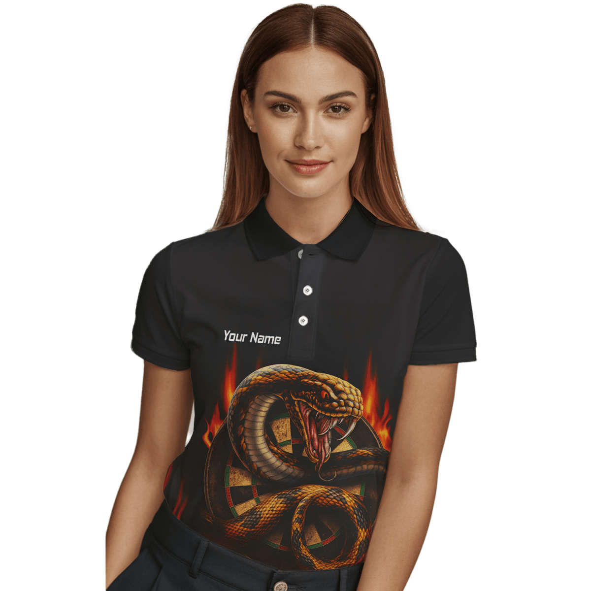 Personalisiertes Damen Poloshirt – Kobra Feuer Darts Motiv Schwarz Rot G4939 - Outfitsuche