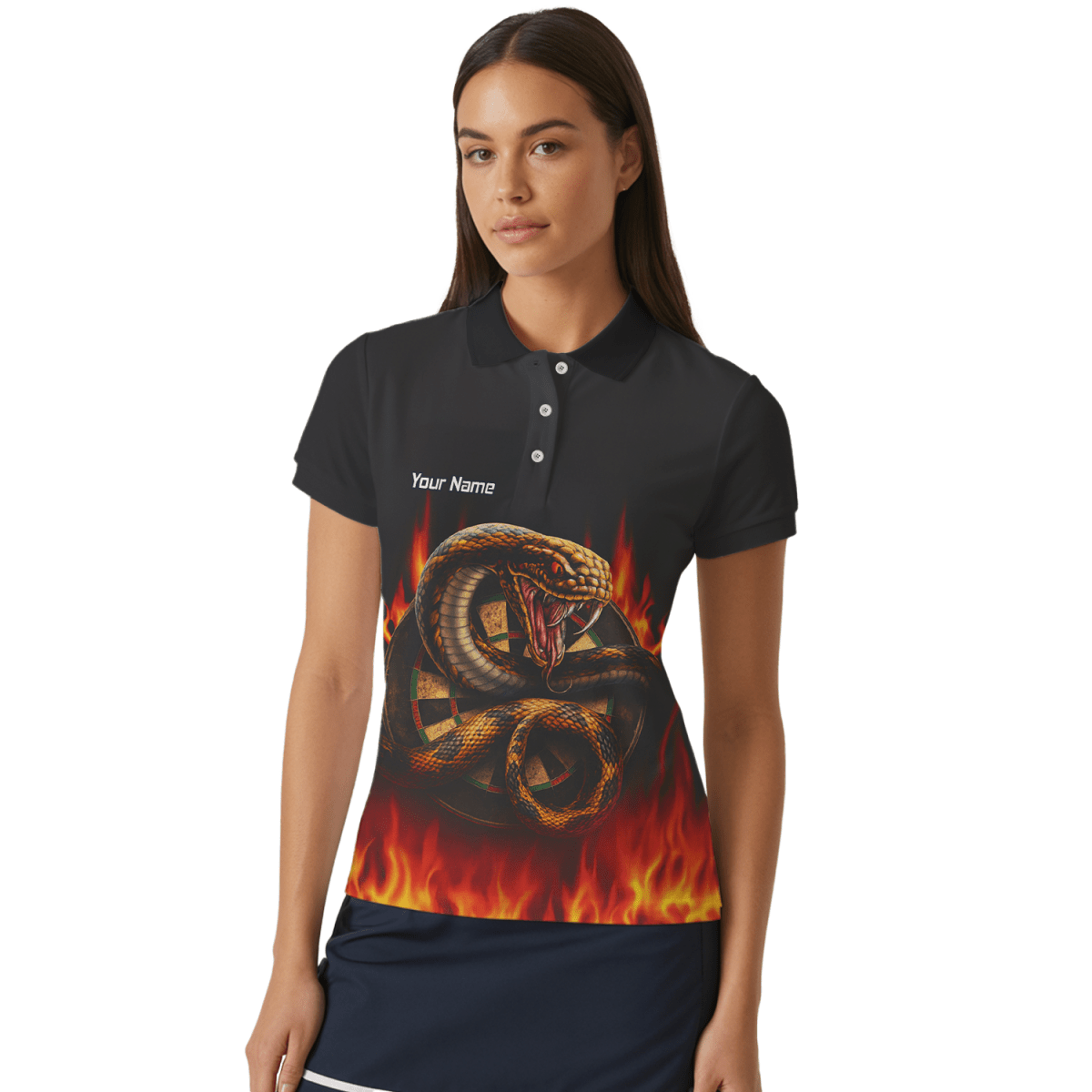 Personalisiertes Damen Poloshirt – Kobra Feuer Darts Motiv Schwarz Rot G4939 - Outfitsuche