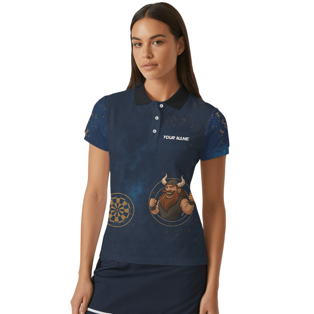 Personalisiertes Damen Poloshirt Marineblau Wikinger - Dart - Outfitsuche