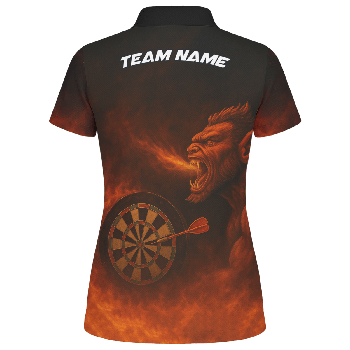 Personalisiertes Damen Poloshirt mit Dart Motiv: 'Feuerspeiender Dämon' Schwarz Rot W4636 - Outfitsuche