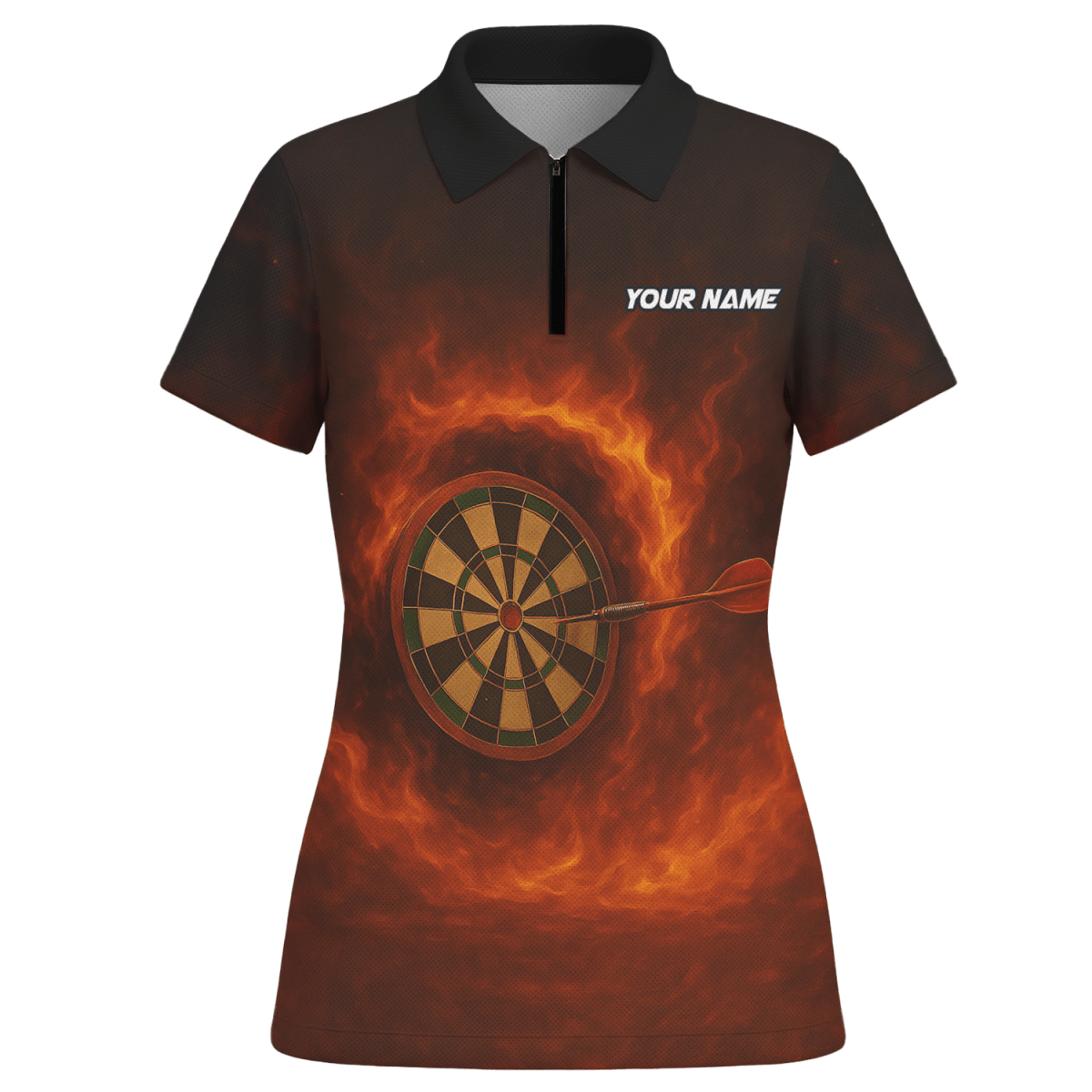 Personalisiertes Damen Poloshirt mit Dart Motiv: 'Feuerspeiender Dämon' Schwarz Rot W4636 - Outfitsuche