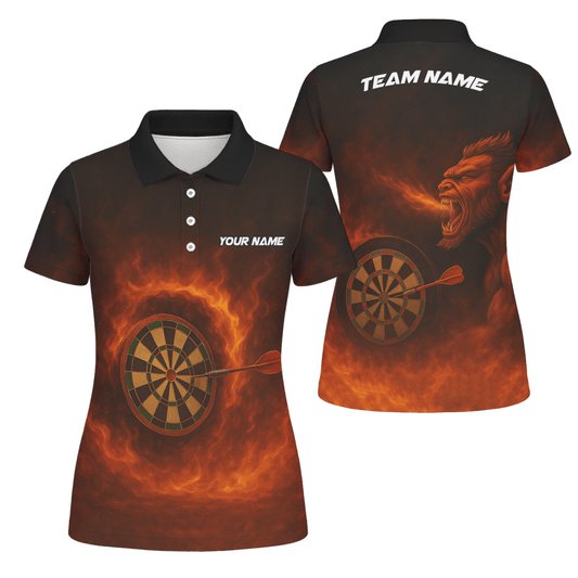 Personalisiertes Damen Poloshirt mit Dart Motiv: 'Feuerspeiender Dämon' Schwarz Rot W4636 - Outfitsuche