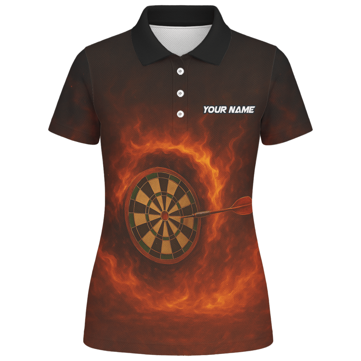 Personalisiertes Damen Poloshirt mit Dart Motiv: 'Feuerspeiender Dämon' Schwarz Rot W4636 - Outfitsuche