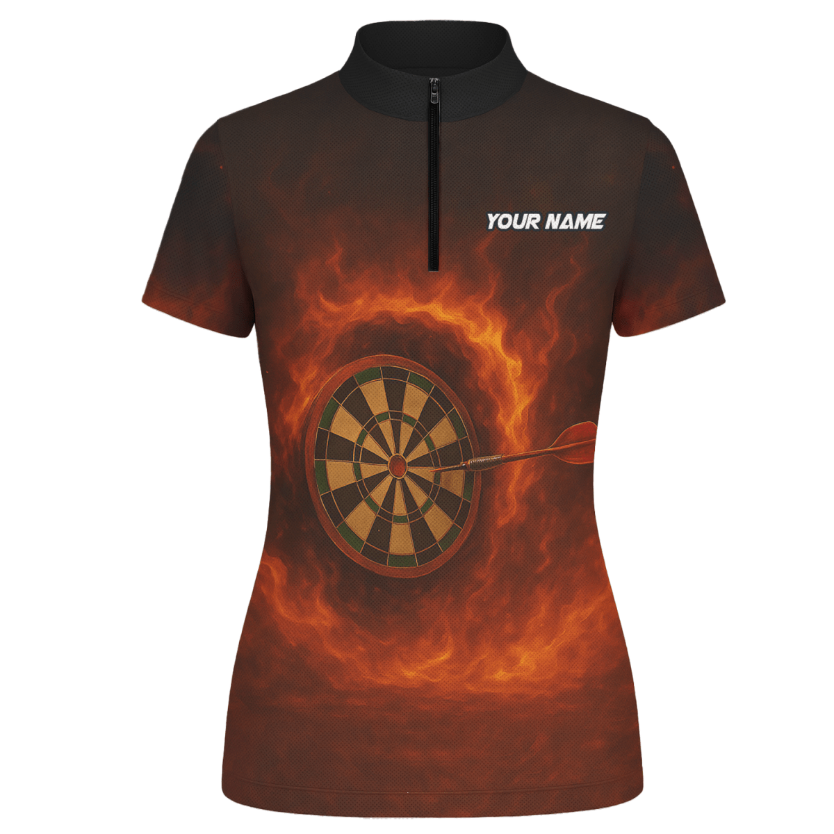 Personalisiertes Damen Poloshirt mit Dart Motiv: 'Feuerspeiender Dämon' Schwarz Rot W4636 - Outfitsuche