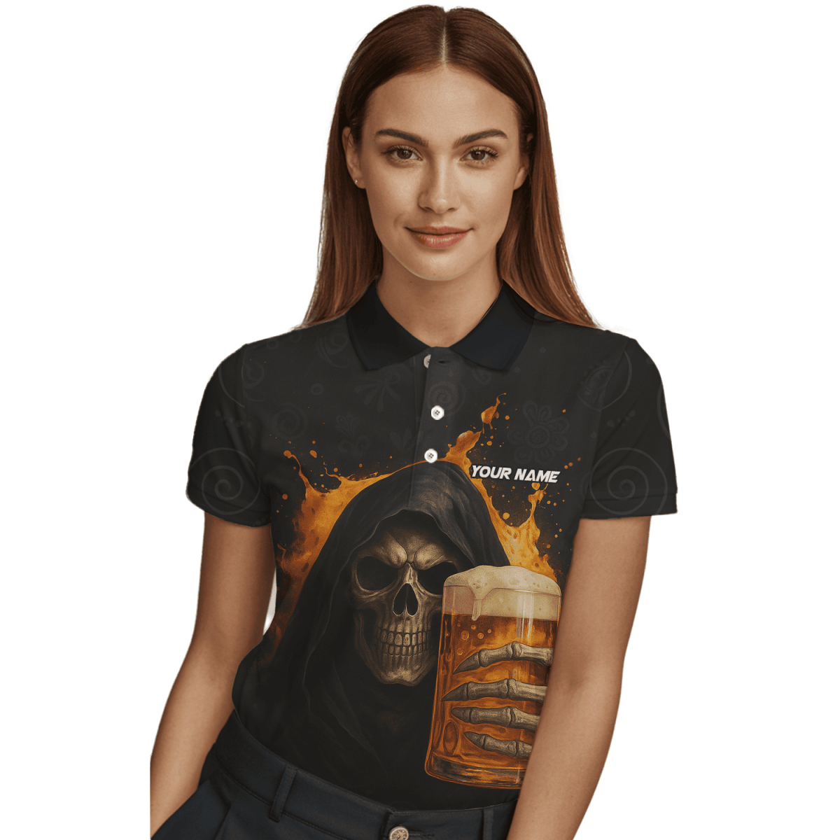Personalisiertes Damen - Poloshirt mit grünem Flammen - Dart - Motiv Schwarz - Grün W9913 - Outfitsuche