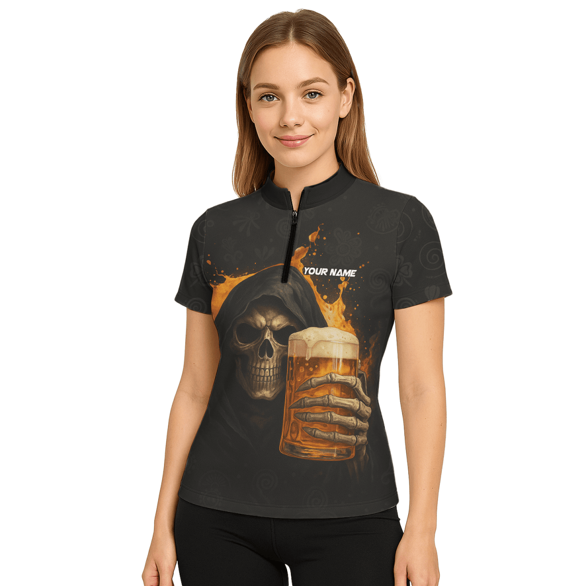 Personalisiertes Damen - Poloshirt mit grünem Flammen - Dart - Motiv Schwarz - Grün W9913 - Outfitsuche