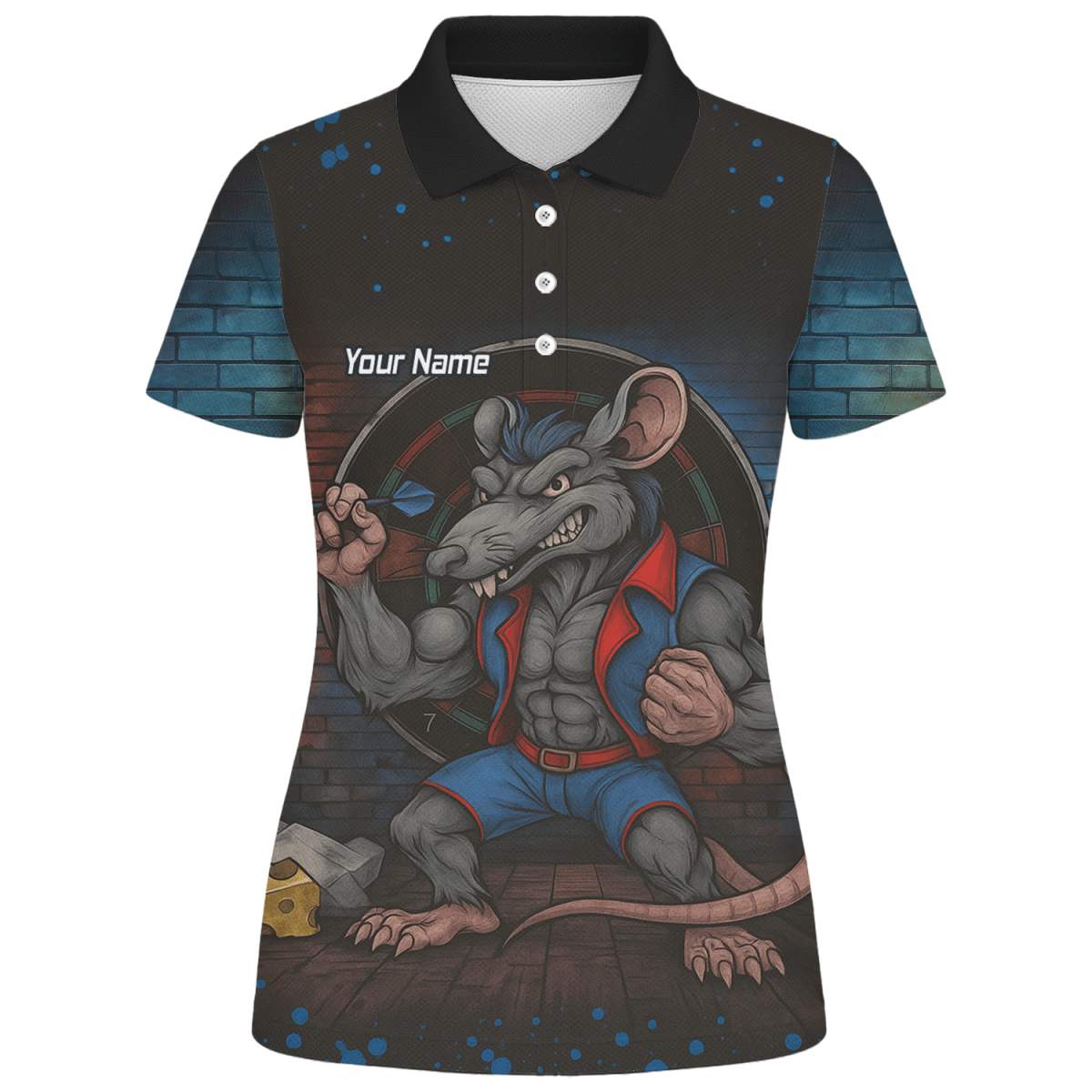 Personalisiertes Damen Poloshirt mit Ratten - Dart - Motiv, Schwarz Blau Rot S3305 - Outfitsuche