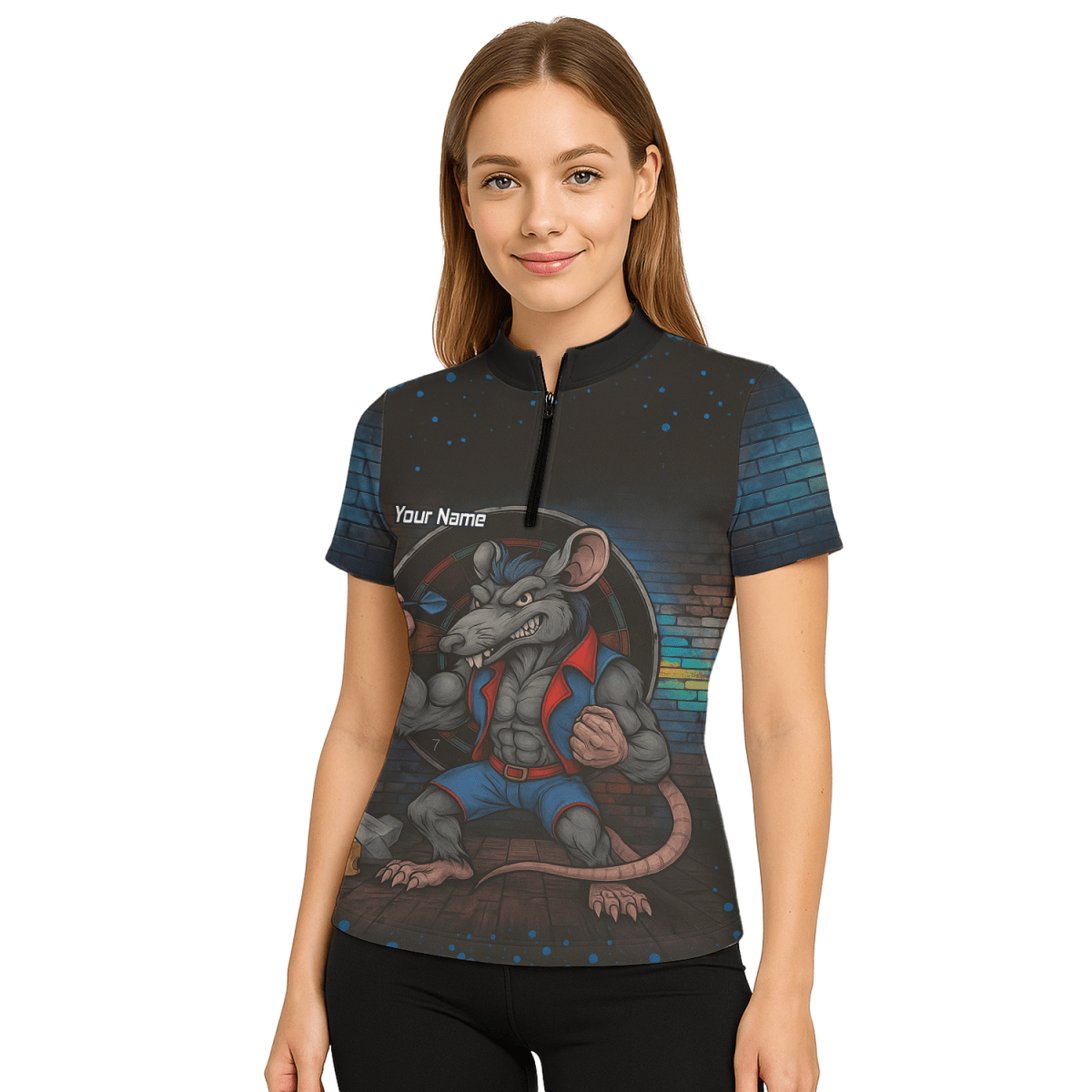 Personalisiertes Damen Poloshirt mit Ratten - Dart - Motiv, Schwarz Blau Rot S3305 - Outfitsuche
