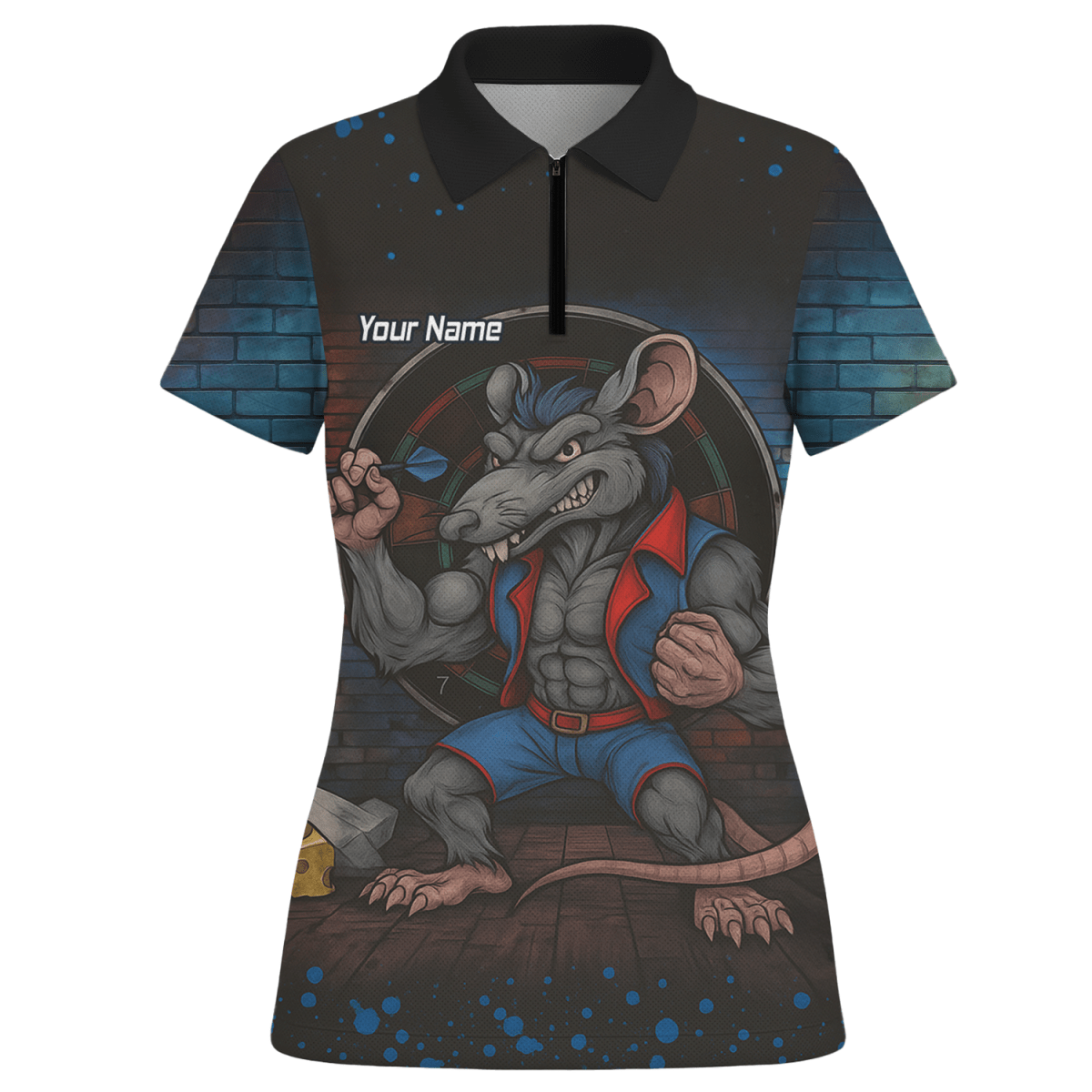 Personalisiertes Damen Poloshirt mit Ratten - Dart - Motiv, Schwarz Blau Rot S3305 - Outfitsuche