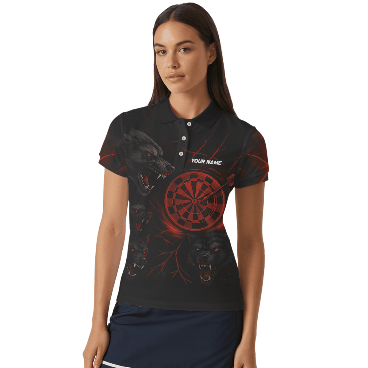 Personalisiertes Damen Poloshirt mit Sensenmann - Motiv für Darts & Bier – Schwarz - Orange B8975 - Outfitsuche