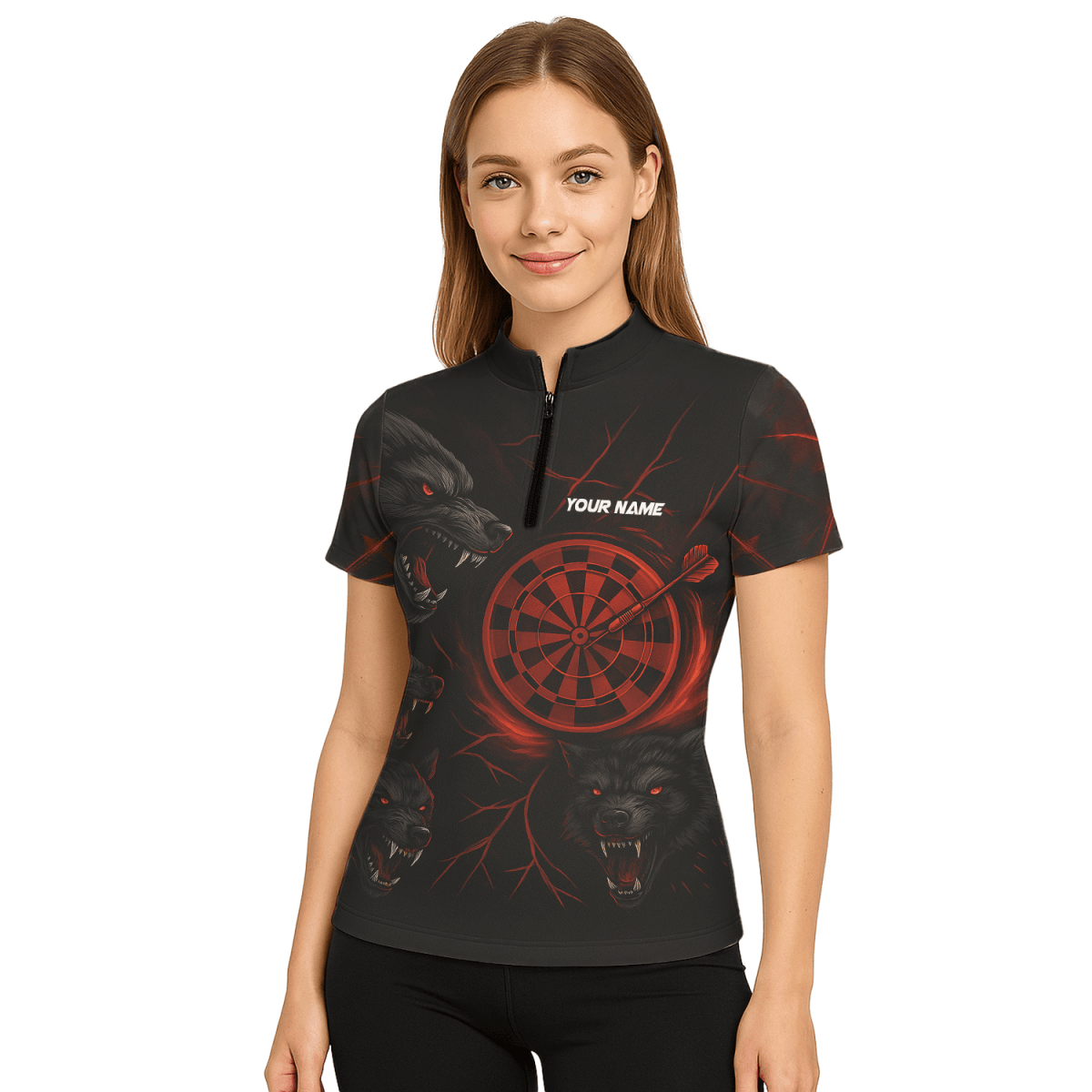Personalisiertes Damen Poloshirt mit Sensenmann - Motiv für Darts & Bier – Schwarz - Orange B8975 - Outfitsuche