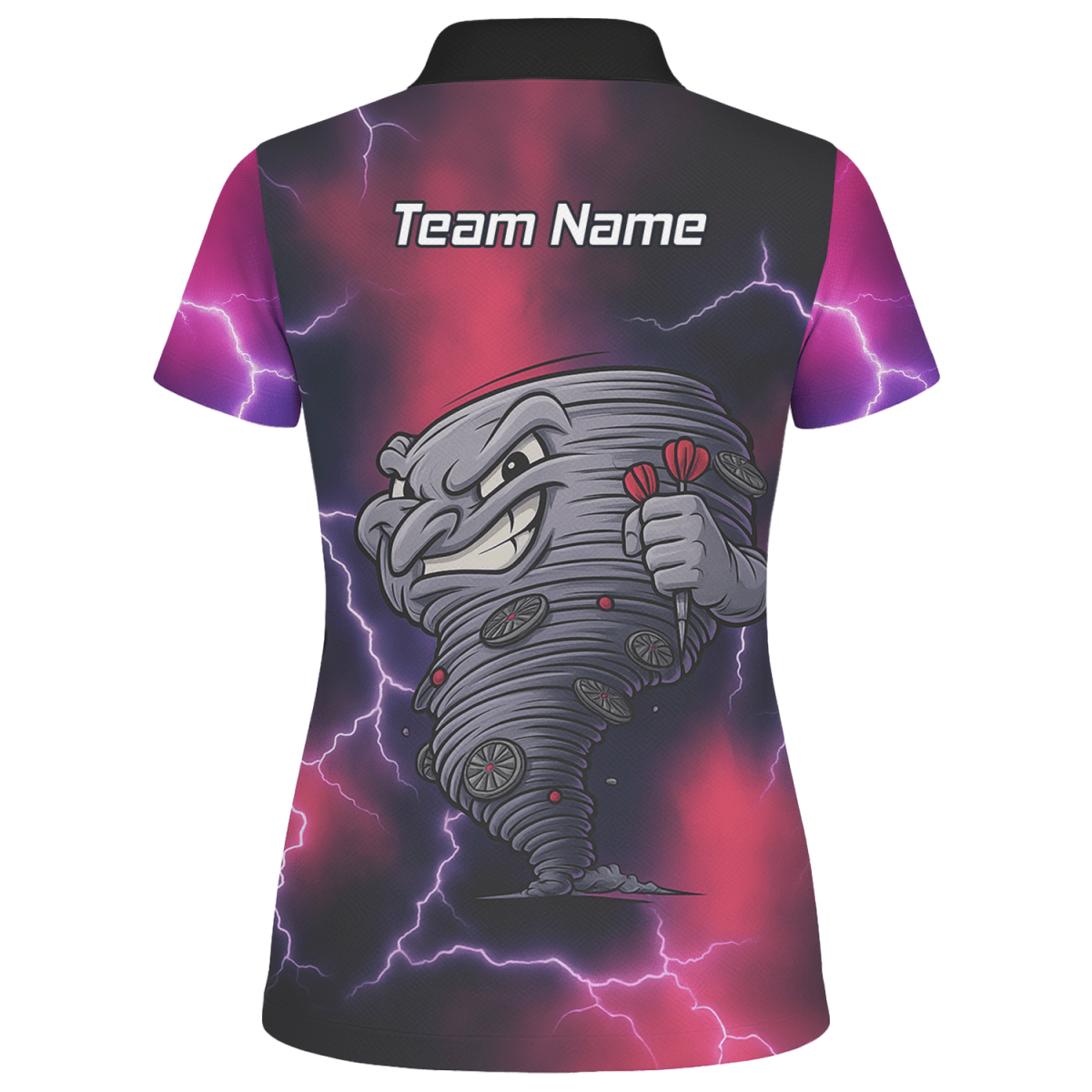 Personalisiertes Damen Poloshirt mit Tornado - Blitz - Dart Motiv – Schwarz, Rot, Lila M1397 - Outfitsuche