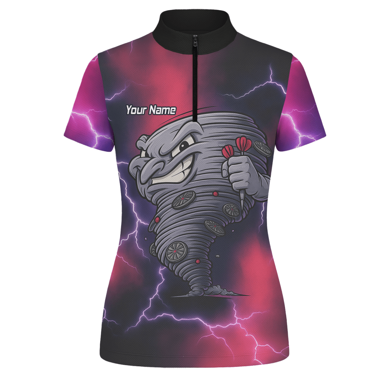 Personalisiertes Damen Poloshirt mit Tornado - Blitz - Dart Motiv – Schwarz, Rot, Lila M1397 - Outfitsuche