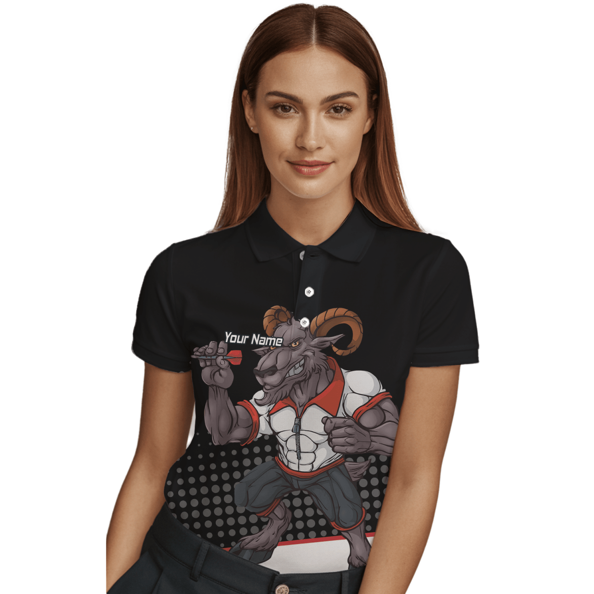 Personalisiertes Damen Poloshirt Ram Darts Schwarz Weiß Rot P4998 - Outfitsuche