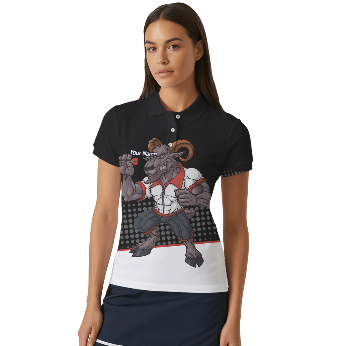 Personalisiertes Damen Poloshirt Ram Darts Schwarz Weiß Rot P4998 - Outfitsuche