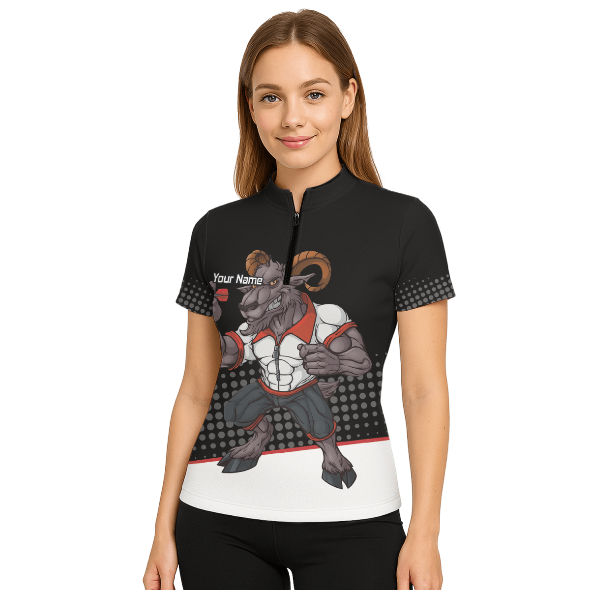 Personalisiertes Damen Poloshirt Ram Darts Schwarz Weiß Rot P4998 - Outfitsuche