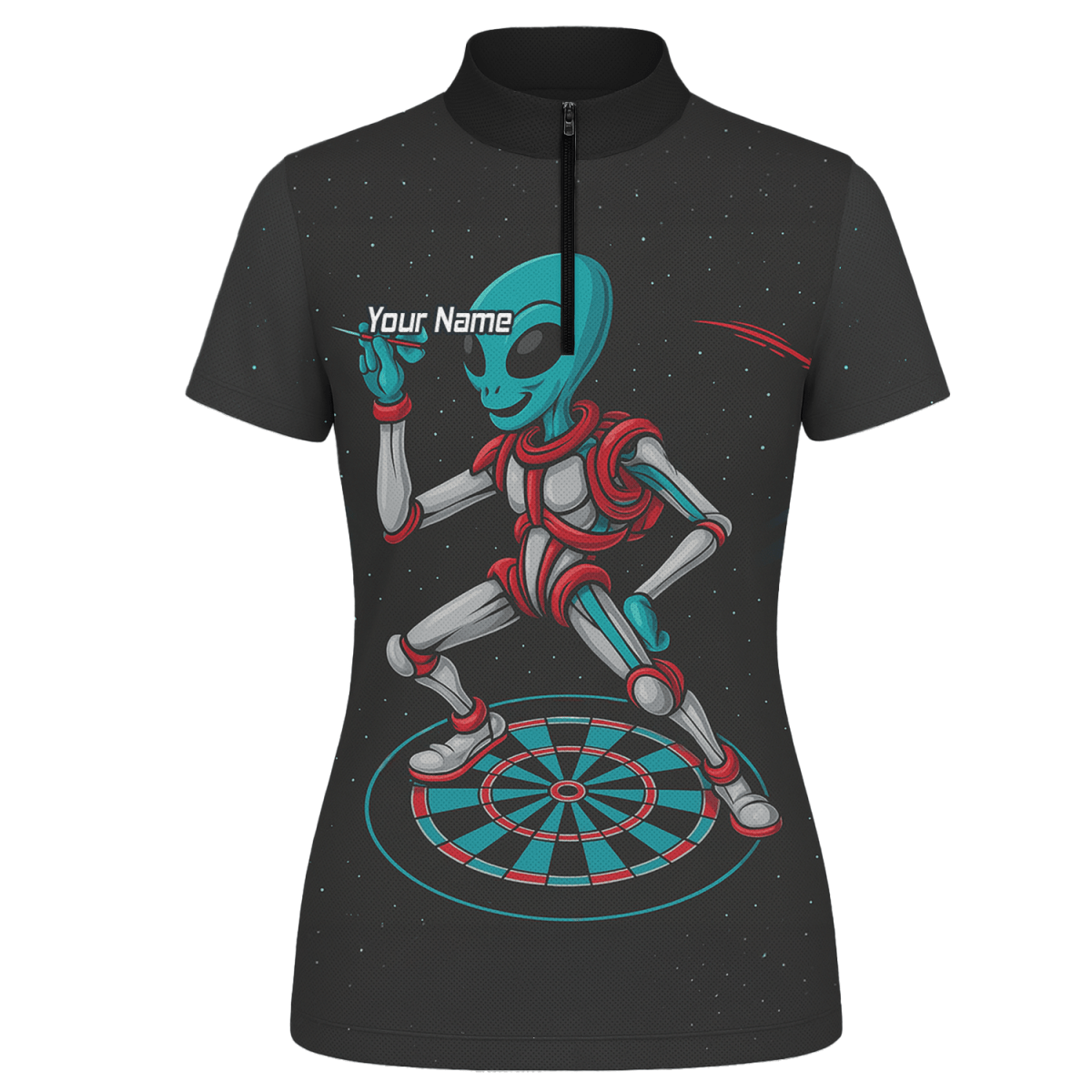 Personalisiertes Damen Poloshirt Schwarz, Alien Weltraum Motiv in Türkis Rot G2888 - Outfitsuche