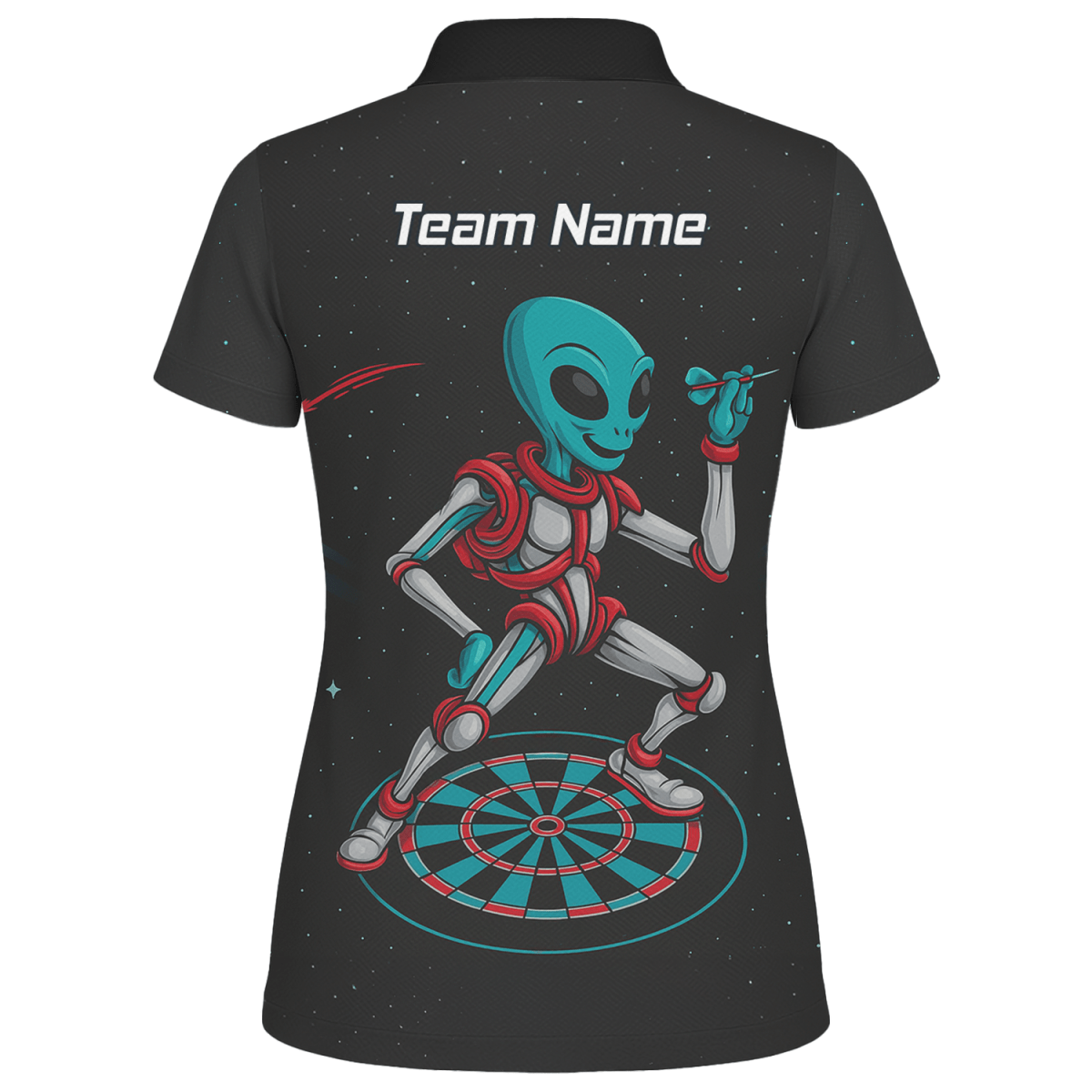 Personalisiertes Damen Poloshirt Schwarz, Alien Weltraum Motiv in Türkis Rot G2888 - Outfitsuche