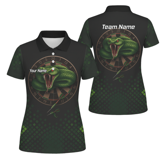 Personalisiertes Damen Poloshirt Schwarz | Grüne Viper Schlange Dartscheibe Motiv J2772 - Outfitsuche